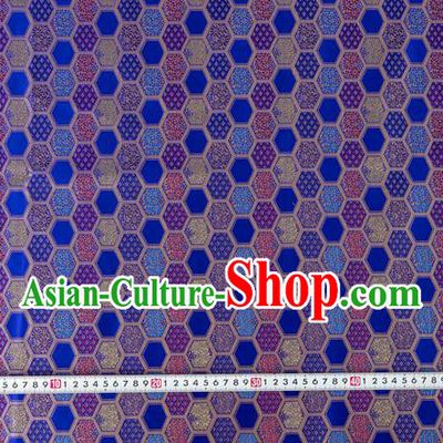 Japanese Traditional Hexagon Daisy Pattern Design Royalblue Brocade Nishijin Fabric Silk Material Traditional Asian Japan Kimono Tapestry Satin