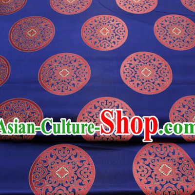 Chinese Tang Suit Classical Round Pattern Design Navy Blue Brocade Asian Traditional Tapestry Material DIY Satin Damask Mongolian Robe Silk Fabric