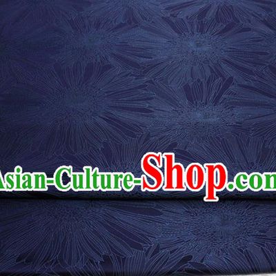 Chinese Mongolian Robe Classical Chrysanthemum Pattern Design Navy Brocade Asian Traditional Tapestry Material DIY Satin Damask Drama Silk Fabric