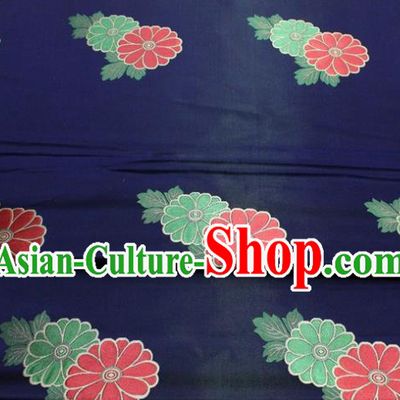 Chinese Classical Chrysanthemum Pattern Design Navy Brocade Silk Fabric DIY Satin Damask Asian Traditional Mongolian Robe Tapestry Material