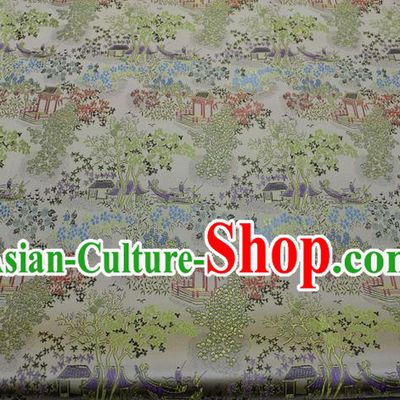 Chinese Classical Scenery Pattern Design Beige Brocade Silk Fabric DIY Satin Damask Asian Traditional Tang Suit Tapestry Material