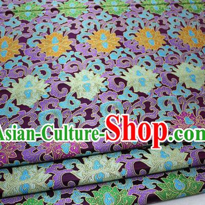 Chinese Mongolian Robe Classical Lotus Pattern Design Wine Red Nanjing Brocade Asian Traditional Tapestry Material DIY Satin Damask Silk Fabric