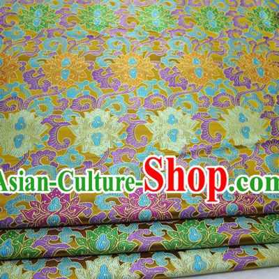 Chinese Mongolian Robe Classical Lotus Pattern Design Golden Nanjing Brocade Asian Traditional Tapestry Material DIY Satin Damask Silk Fabric