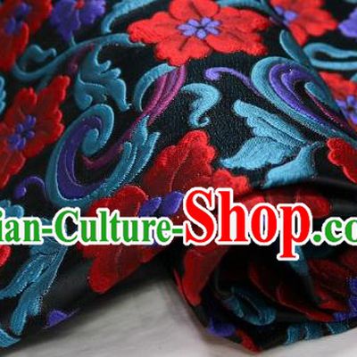 Top Quality Chinese Classical Flowers Pattern Black Brocade Material Asian Traditional Curtain Satin Cloth Fabric