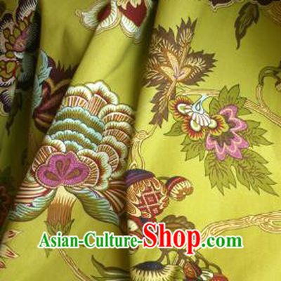 Top Quality Chinese Classical Flowers Pattern Yellow Flax Material Asian Traditional Curtain Linen Cloth Fabric