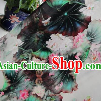 Top Quality Chinese Classical Ink Painting Lotus Pattern Silk Material Asian Traditional Curtain Cloth Fabric