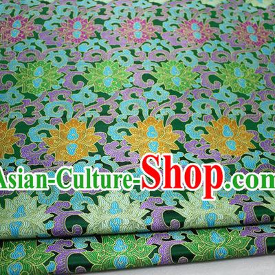 Chinese Mongolian Robe Classical Lotus Pattern Design Green Nanjing Brocade Asian Traditional Tapestry Material DIY Satin Damask Silk Fabric