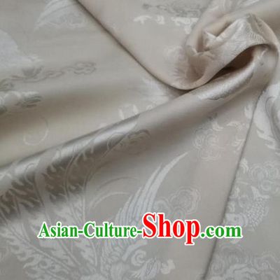 Top Quality Chinese Classical Dragon Phoenix Pattern White Silk Material Traditional Asian Hanfu Dress Jacquard Cloth Traditional Satin Fabric