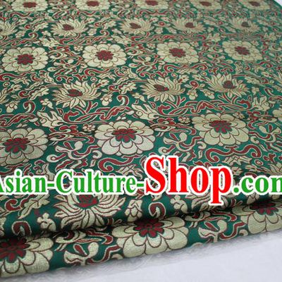 Chinese Mongolian Robe Classical Chrysanthemum Pattern Design Green Brocade Asian Traditional Tapestry Material DIY Satin Damask Silk Fabric