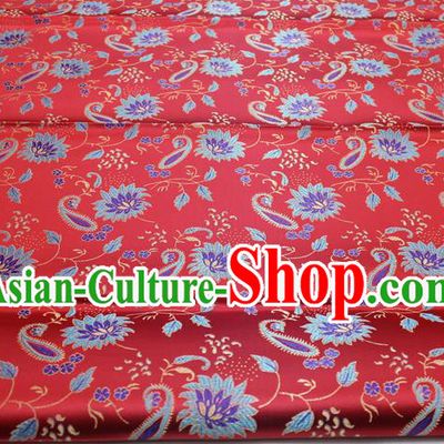 Chinese Mongolian Robe Classical Dandelion Pattern Design Red Brocade Asian Traditional Tapestry Material DIY Satin Damask Silk Fabric