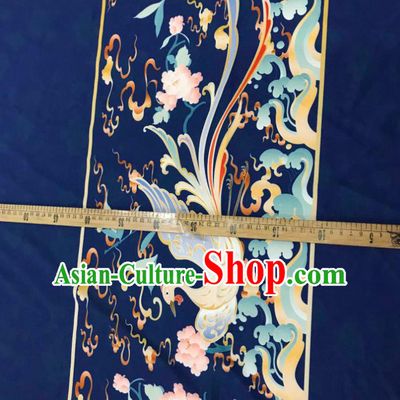 Chinese Hanfu Dress Traditional Phoenix Peony Pattern Design Navy Satin Fabric Silk Material Traditional Asian Tapestry