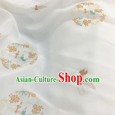 Chinese Hanfu Dress Traditional Plum Bamboo Pattern Design White Crepe Fabric Silk Material Traditional Asian Cloth Tapestry