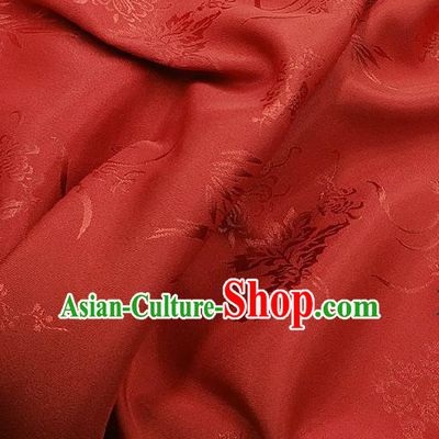 Chinese Traditional Plum Orchid Bamboo Chrysanthemum Pattern Design Red Satin Fabric Traditional Asian Hanfu Dress Cloth Tapestry Jacquard Silk Material