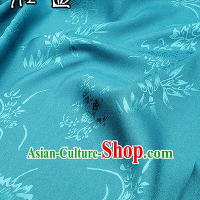 Chinese Traditional Plum Orchid Bamboo Chrysanthemum Pattern Design Teal Satin Fabric Traditional Asian Hanfu Dress Cloth Tapestry Jacquard Silk Material