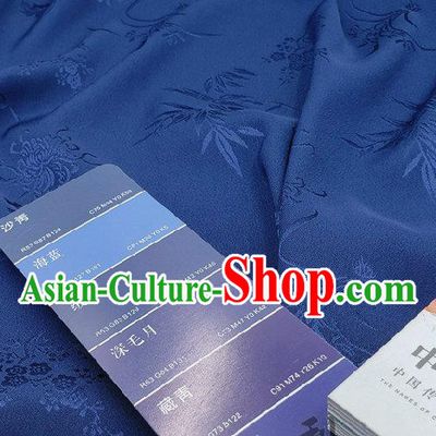 Chinese Traditional Plum Orchid Bamboo Chrysanthemum Pattern Design Navy Satin Fabric Traditional Asian Hanfu Dress Cloth Tapestry Jacquard Silk Material