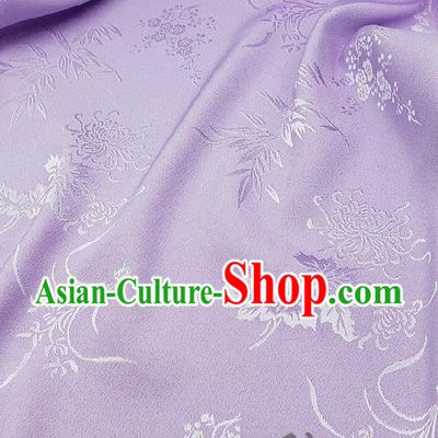 Chinese Traditional Plum Orchid Bamboo Chrysanthemum Pattern Design Lilac Satin Fabric Traditional Asian Hanfu Dress Cloth Tapestry Jacquard Silk Material