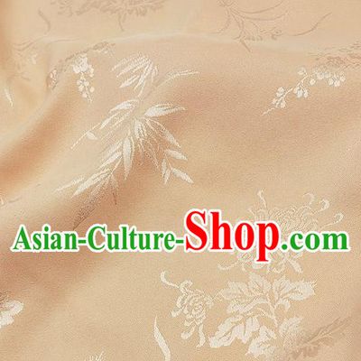 Chinese Traditional Plum Orchid Bamboo Chrysanthemum Pattern Design Apricot Satin Fabric Traditional Asian Hanfu Dress Cloth Tapestry Jacquard Silk Material