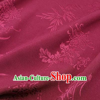 Chinese Traditional Plum Orchid Bamboo Chrysanthemum Pattern Design Wine Red Satin Fabric Traditional Asian Hanfu Dress Cloth Tapestry Jacquard Silk Material