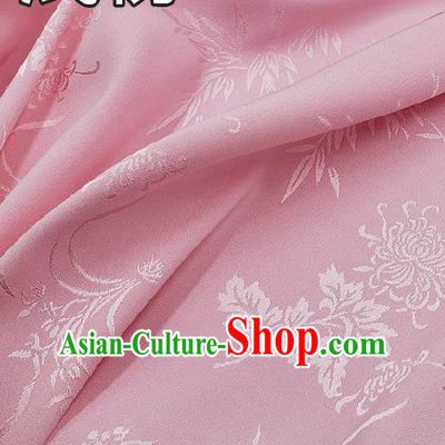 Chinese Traditional Plum Orchid Bamboo Chrysanthemum Pattern Design Light Pink Satin Fabric Traditional Asian Hanfu Dress Cloth Tapestry Jacquard Silk Material