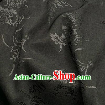Chinese Traditional Plum Orchid Bamboo Chrysanthemum Pattern Design Black Satin Fabric Traditional Asian Hanfu Dress Cloth Tapestry Jacquard Silk Material