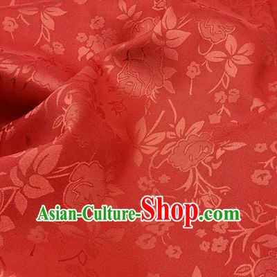 Chinese Traditional Jacquard Hibiscus Pattern Design Red Satin Fabric Traditional Asian Hanfu Dress Cloth Silk Material Tapestry