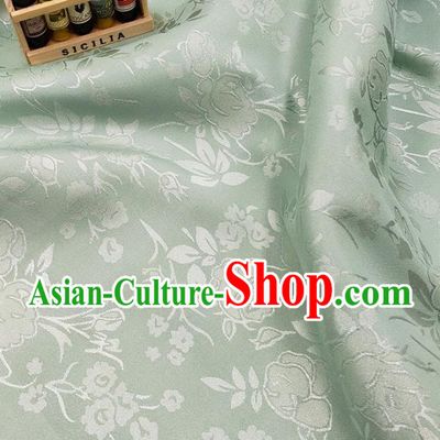 Chinese Traditional Jacquard Hibiscus Pattern Design Light Green Satin Fabric Traditional Asian Hanfu Dress Cloth Silk Material Tapestry