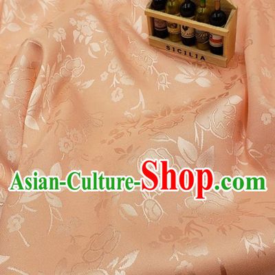 Chinese Traditional Jacquard Hibiscus Pattern Design Orange Satin Fabric Traditional Asian Hanfu Dress Cloth Silk Material Tapestry