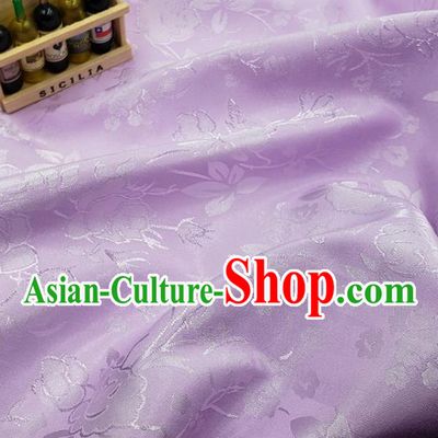 Chinese Traditional Jacquard Hibiscus Pattern Design Lilac Satin Fabric Traditional Asian Hanfu Dress Cloth Silk Material Tapestry