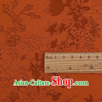 Top Quality Chinese Traditional Azalea Pattern Design Orange Satin Fabric Traditional Asian Hanfu Dress Cloth Silk Material Jacquard Tapestry