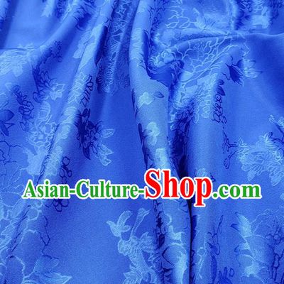 Top Quality Chinese Traditional Azalea Pattern Design Royalblue Satin Fabric Traditional Asian Hanfu Dress Cloth Silk Material Jacquard Tapestry