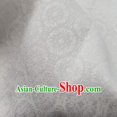Top Quality Chinese Classical Androsace Pattern White Satin Fabric Traditional Asian Hanfu Dress Jacquard Cloth Silk Material Traditional Tapestry