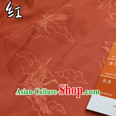 Top Quality Chinese Classical Cloud Crane Pattern Deep Orange Silk Material Traditional Asian Hanfu Dress Jacquard Cloth Traditional Satin Fabric