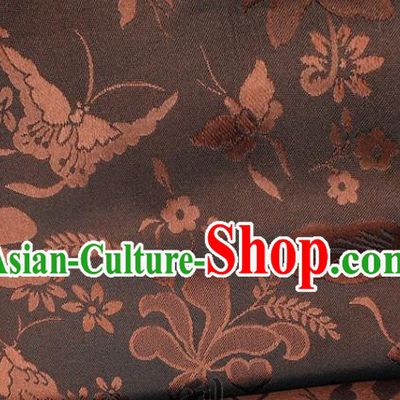 Chinese Hanfu Dress Traditional Butterfly Dragonfly Pattern Design Brown Satin Fabric Silk Material Traditional Asian Cloth Tapestry