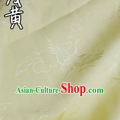 Top Quality Chinese Classical Cloud Crane Pattern Yellow Silk Material Traditional Asian Hanfu Dress Jacquard Cloth Traditional Satin Fabric