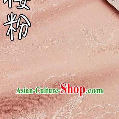 Top Quality Chinese Classical Cloud Crane Pattern Peach Pink Silk Material Traditional Asian Hanfu Dress Jacquard Cloth Traditional Satin Fabric