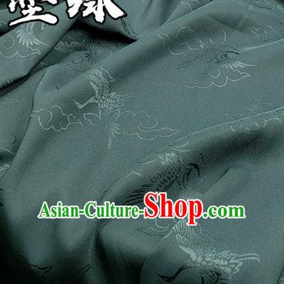 Top Quality Chinese Classical Cloud Crane Pattern Dark Green Silk Material Traditional Asian Hanfu Dress Jacquard Cloth Traditional Satin Fabric