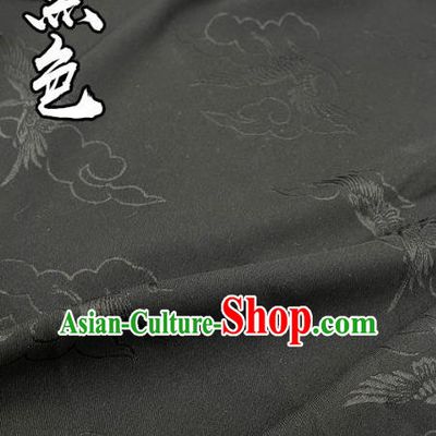 Top Quality Chinese Classical Cloud Crane Pattern Black Silk Material Traditional Asian Hanfu Dress Jacquard Cloth Traditional Satin Fabric