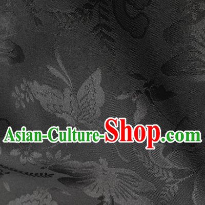 Chinese Hanfu Dress Traditional Butterfly Dragonfly Pattern Design Black Satin Fabric Silk Material Traditional Asian Cloth Tapestry