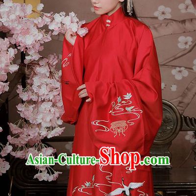 Chinese Ancient Noble Lady Hanfu Garment Traditional Ming Dynasty Embroidered Red Blouse and White Skirt Costumes Full Set