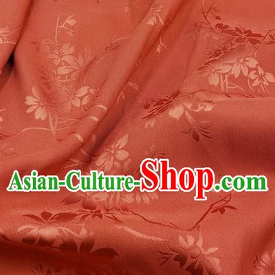 Top Quality Chinese Classical Flowers Pattern Rust Red Silk Material Traditional Asian Hanfu Dress Jacquard Cloth Traditional Satin Fabric