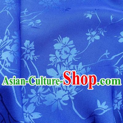 Top Quality Chinese Classical Flowers Pattern Royalblue Silk Material Traditional Asian Hanfu Dress Jacquard Cloth Traditional Satin Fabric