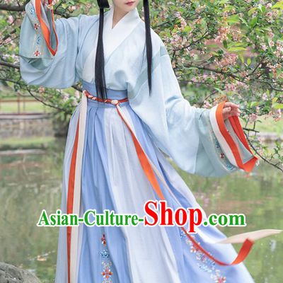 Traditional Chinese Jin Dynasty Noble Female Hanfu Apparels Ancient Royal Princess Embroidered Blouse and Skirt Historical Costumes for Women