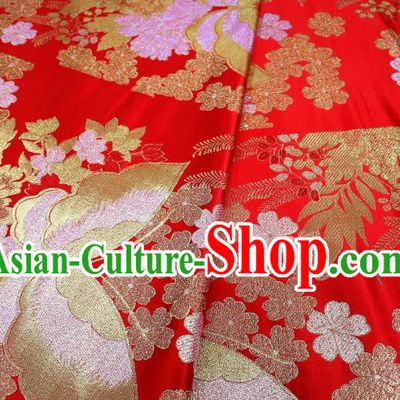 Top Quality Japanese Classical Butterfly Pattern Red Satin Material Asian Traditional Brocade Kimono Belt Nishijin Cloth Fabric