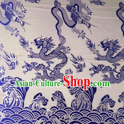 Chinese Classical Dragon Pattern Design White Brocade Cheongsam Fabric Asian Traditional Tapestry Satin Material DIY Imperial Cloth Damask