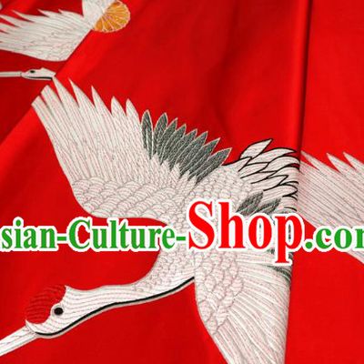 Chinese Classical Crane Pattern Design Red Brocade Fabric Asian Traditional Tapestry Satin Imperial Material DIY Cheongsam Cloth Damask