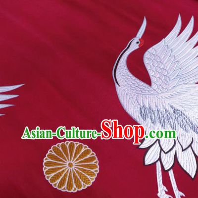 Chinese Classical Crane Pattern Design Purplish Red Brocade Fabric Asian Traditional Tapestry Satin Imperial Material DIY Cheongsam Cloth Damask