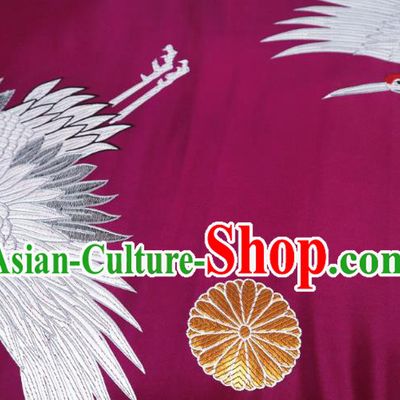 Chinese Classical Crane Pattern Design Wine Red Brocade Fabric Asian Traditional Tapestry Satin Imperial Material DIY Cheongsam Cloth Damask