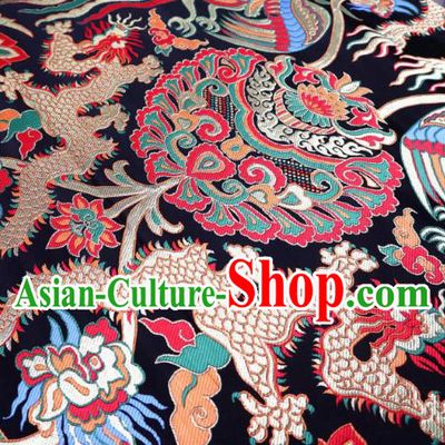 Chinese Classical Fire Dragon Pattern Design Black Brocade Cheongsam Fabric Asian Traditional Tapestry Satin Material DIY Cloth Damask