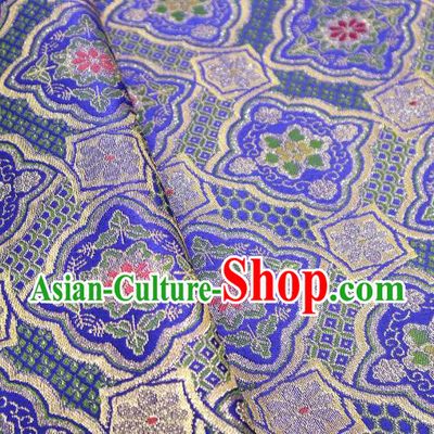 Top Quality Japanese Classical Cushaw Flower Pattern Blue Satin Material Asian Traditional Brocade Kimono Belt Nishijin Cloth Fabric
