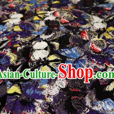 Top Quality Japanese Classical Butterfly Pattern Black Satin Material Asian Traditional Brocade Kimono Belt Nishijin Cloth Fabric